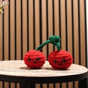 Crochet Cherry Stuffed Toy, red, amigurumi, bag charm